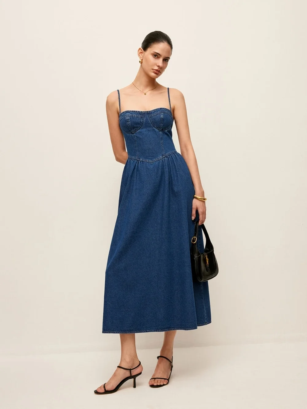 Commense Sweetheart Collar Denim Dress Large - Picture 2 of 5